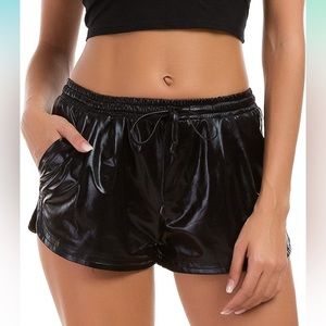 Tandisk Women's Hot Shorts Shiny Metallic Pants with Elastic Drawstring Sz L